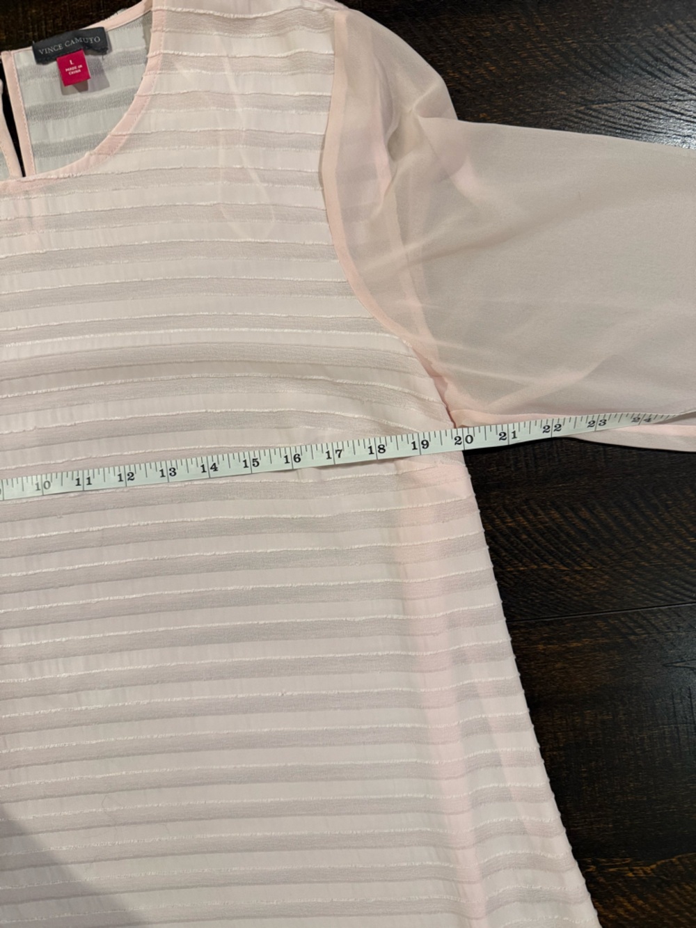 Vince Camuto Blush Pink Sheer Stripe Blouse L Lightweight Dressy Top - Picture 9 of 11